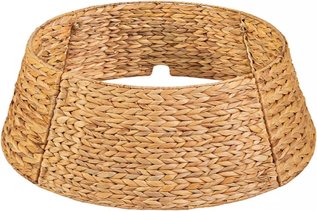 KOLWOVEN 42in Christmas Tree Collar, Christmas Tree Ring Adjustable Water Hyacinth Skirt, Christmas Tree Skirt for Decoration, Base Protection from Pets (Water Hyacinth) (Natural)