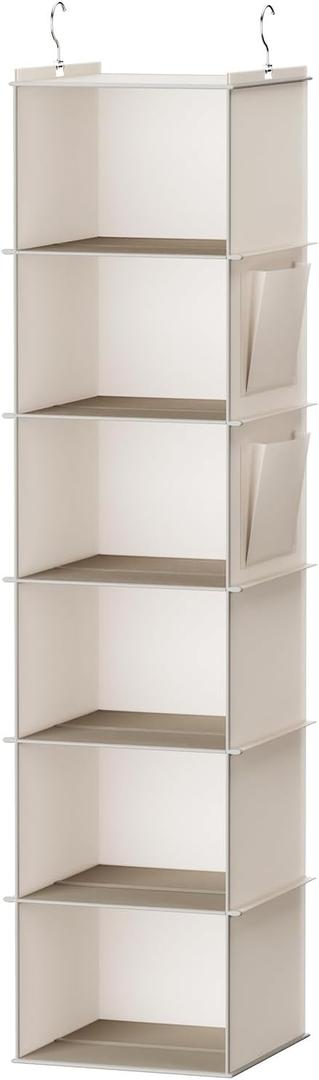 Hanging Closet Organizer, 6-Shelf Closet Hanging Storage with Side Pockets, Beige