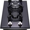 12-inch Gas Cooktop, 2 Burners Built-in Gas Stove Top, Max 12250BTU NG/LPG Convertible Stainless Steel Cooktops, RV, Apartment