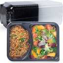 FRESHPAK Meal Prep Container, 2-Compartment 40-Pack To Go Containers with Lids Reusable BPA Free Microwave and Freezer Safe Bento Boxes Ideal for Portion Control Food Storage (40oz) (Black)
