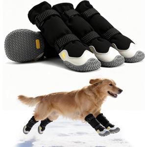 BECEMURU Dog Snow Boots for Winter,Double-Straps Anti-Fall Off Dog Booties Shoes, Non-Slip Paw Protectors for Outdoor Walking Hiking in Snowy or Rainy Day (Black, 3#) (3#(Width 2.0 inch) for 27-38 lbs)