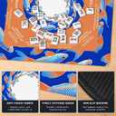 Blue and Orange Japanese Mahjong Mat for Table, Modern Asian Japanese Koi 31.5" x 31.5" Non-Slip & Noise Reduction Mahjong Mat for Poker Dominoes Cards & Board Games