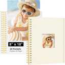 Photo Album 8x10 20 Pockets (Beige) Linen Cover Scrapbook Album for Kids Artwork, School Pictures Art Portfolio Photo Book