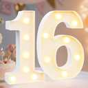 Pooqla Decorative Led Light Up Number Letters, White Plastic Marquee Number Lights Sign 16th Birthday Decorations for Girls Boys Party Wedding Decor Battery Operated Number (16) (8.86 in)