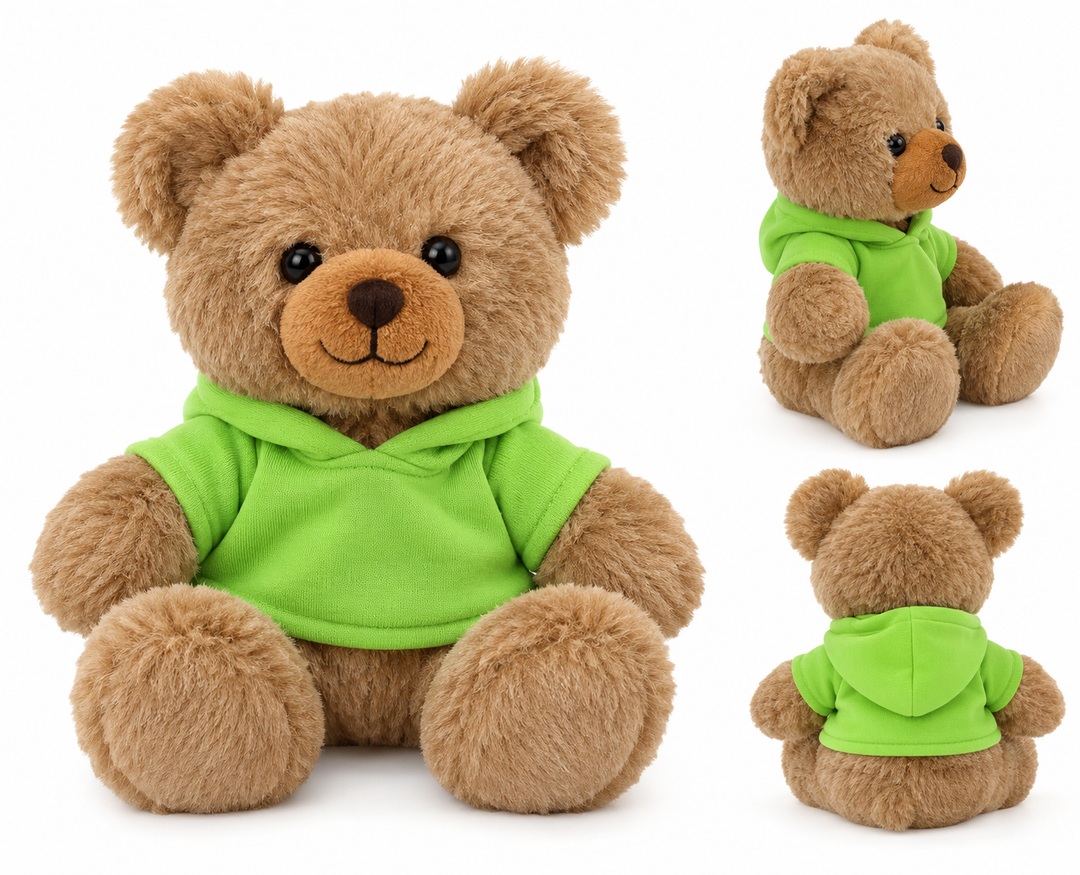 Brown Teddy Bear Plush Toy with Green Hoodie