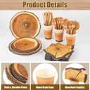 Kochorie 129 Pieces Rustic Wood Slice Paper Party Supplies for 16 Guests Disposable Plates Cups Napkins Utensils Wood Grain Plastic Tablecloth for Fall Birthday Autumn Camping Party Decorations