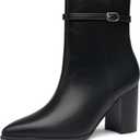 Womens Pointed Toe Ankle Boots, Chunky Heel Fashion Chelsea Booties with Side Zipper, 3.2 Inch Block Heeled Dress Boot Comfortable for Fall Winter (7, Black)