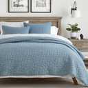 HORIMOTE HOME 100% Cotton Quilt Set King Size, Dusty Blue Pre-Washed Bedspreads Coverlet Set with Cobblestone Pattern, Cozy Lightweight Stitching Decorative Bedding Cover for All Seasons