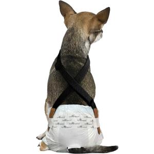 Paw Inspired Dog Diaper Suspenders with Velcro Fasteners | Stretchy Adjustable Suspenders for Female and Male Disposable and Washable Diapers | Fits Small, Medium and Large Size Pets (XS/S, Black)