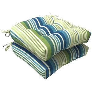 LVTXIII Outdoor U-Shaped Wicker Seat Cushion, Decorative Tufted Chair Pads Round Back Seat Cushion Set for Patio Garden Home Office Furniture, 19"x19"x4", 2 Pack, Stripe Blue Green