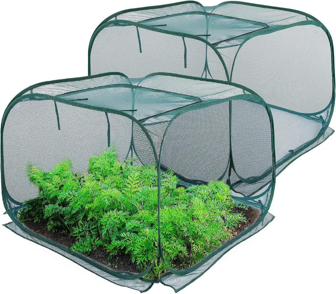 ANC POP 2 Pack Pop Up Mesh Plant Cover,40'' x 40'' x 30'' Plant Protector for Raised Garden & Flower Bed, Net Cage Plant Guard for Fruits, Vegetables, Seedlings and Herbs, 8 Ground Stakes for Fixing