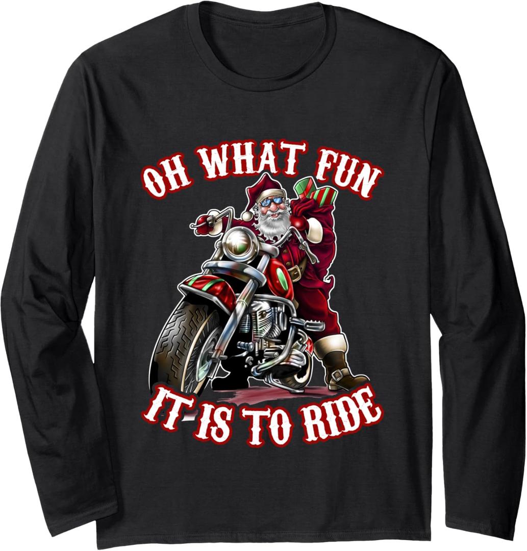 Funny Motorcycle Biker Grandpa Santa Rider Christmas Long Sleeve T-Shirt