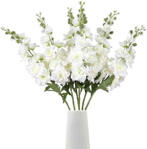 Rzoukler White Delphinium Artificial Flower 1PCS Larkspur Silk Delphinium Flowers 29.52" Long Stem Fake Flower for Tall Vase Wedding Floral Arrangements Home Table Decor, White 