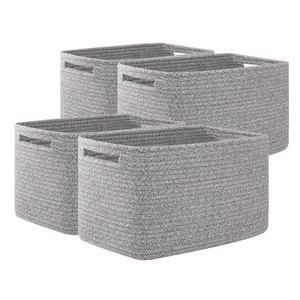 OIAHOMY 4 Pack Storage Baskets for Organizing, Cube Storage Bins for Shelves, Rectangle Storage Baskets With Handles, Woven Baskets for Storage, 12.7''Lx9''Wx7.8''H, Grey