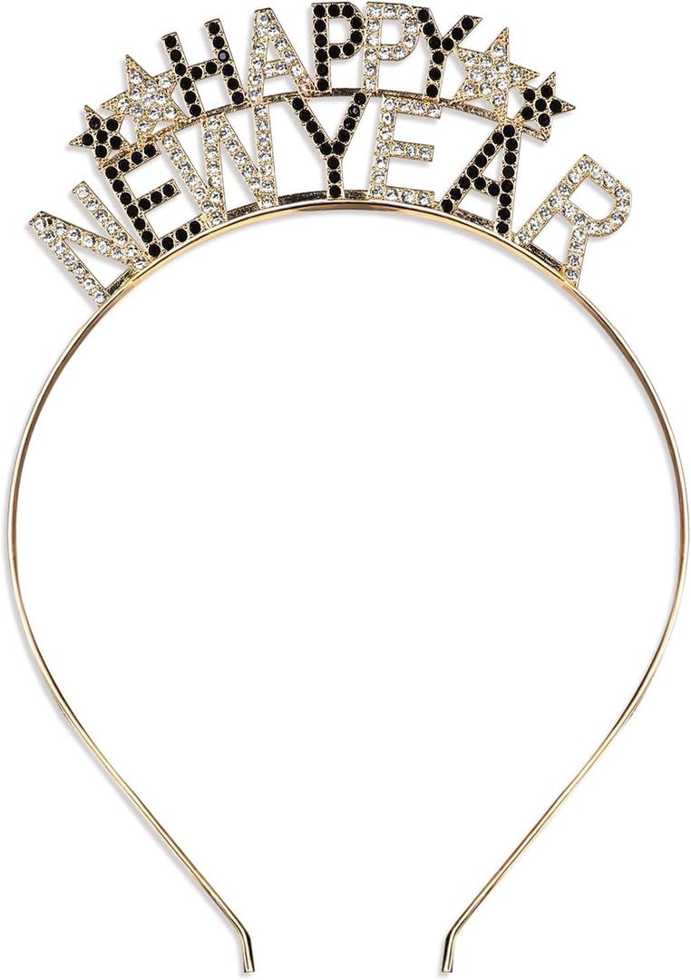 Jmkcoz Happy New Year Headband Tiara for Women, Rhinestone Star New Years Eve Hairbands Hair Accessories Party Supply Favors