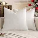 MIULEE Pack of 2 Pure White Pillow Covers 24x24 Inch Decorative Couch Throw Pillow Covers SChristmas Linen Cushion Covers Set Modern Farmhouse Home Decor for Sofa Living Room Bed