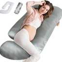 Silky Satin Pregnancy Pillows for Sleeping, Cooling Pregnancy Pillow, U Shaped Full Body Maternity Pillow with Removable Washable Cover, Support for Back, Legs, Belly, Hip for Pregnant Women, Grey
