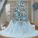 4 x 10.8 ft Extra Large Fluffy Tulle Christmas Tree Decorations Pleated Sparkly Tutu Christmas Tree Skirt Vintage Elegant Ornaments for Xmas Wedding Home Dining Table Decorations(Blue)