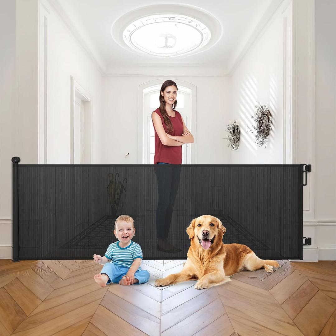 Babepai Retractable Baby Gates Extra Wide | 110" Wide x 34" Tall Dog Gates for Stairs | Indoor/Outdoor Use | Child Gates for Doorways, Deck, Porch, Hallways, Patio - Black