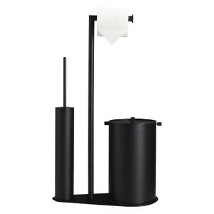 BVL Bathroom Trash Can with Toilet Paper Holder & Toilet Brush, Stainless Steel Matte Black 1.32 Gallon Wastebasket with Lid, Space-Saving Bathroom Accessories