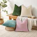 DecorUhome Summer Couch Throw Pillow Covers 18x18 Set of 2, Decorative Soft Velvet Modern Cozy Chenille Pillow Cases with Elegant Design for Sofa Bed Living Room Home Decor, Beige