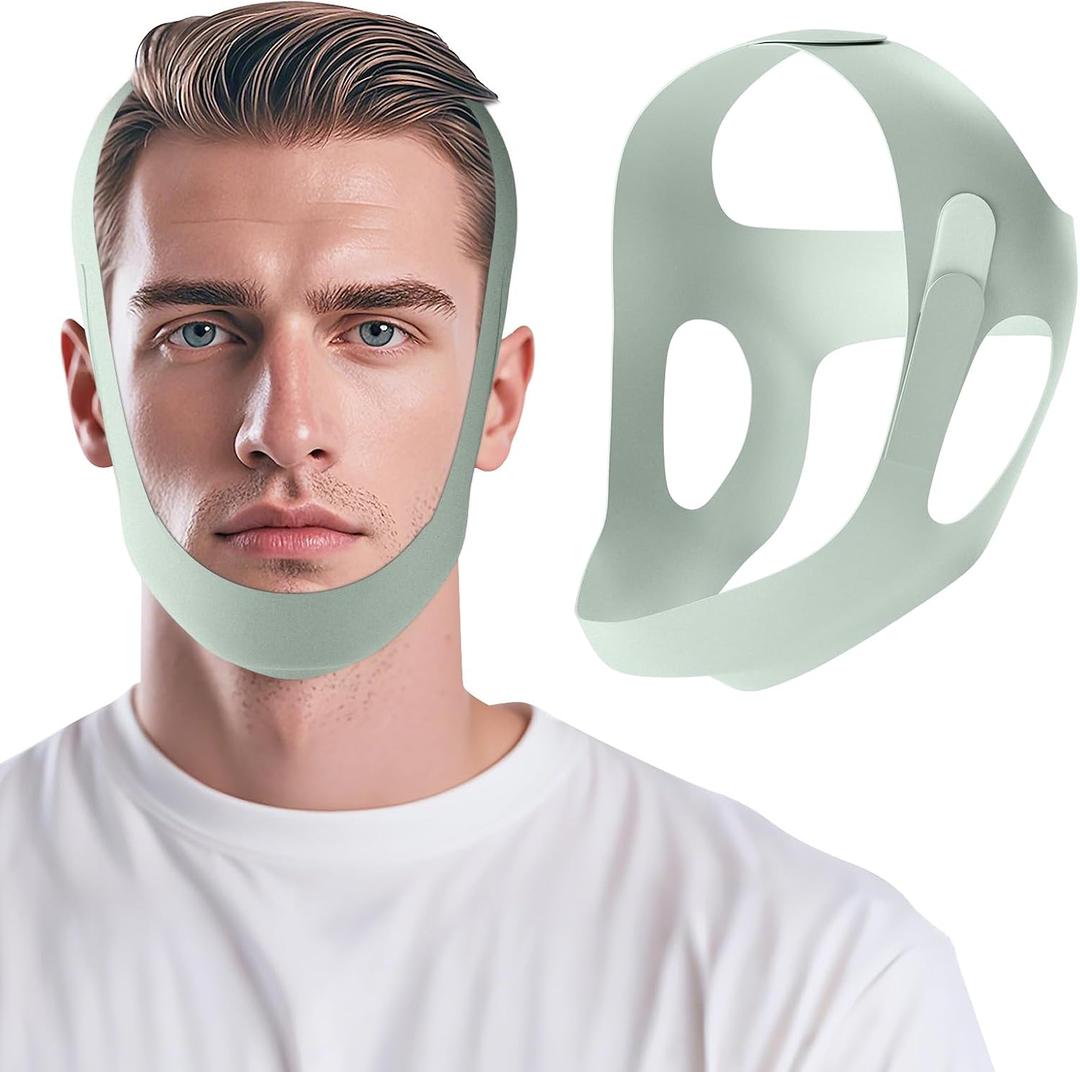 OHELEEP Anti Snore Chin Strap for CPAP Users, Snore Stopper Adjustable, Chin Strap for Sleeping Comfortable Stop Snoring Solution, Anti Snoring Devices Breathable and Reusable, Light Green, Medium