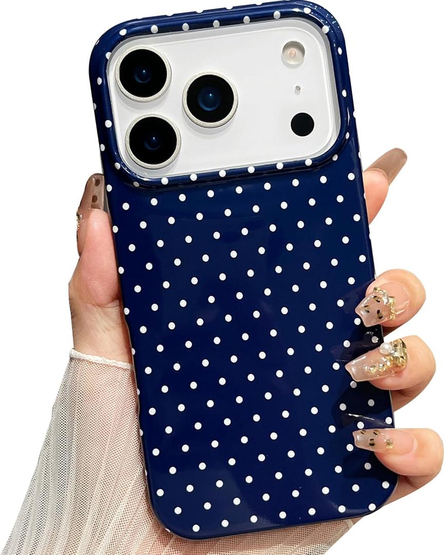 Jmltech for iPhone 17 Pro Max Case Polka Dot Phone Cases Aesthetic Design Trendy Simple Slim Thin Shockproof Protective Cover Navy Blue