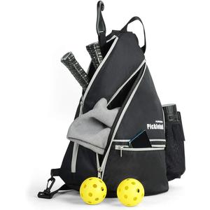 Mangrove Pickleball Bag, Men's & Women's Pickleball Backpack, Adjustable Sling Bag w/Fence Hook/Large Capacity/Safety Pocket (Black)