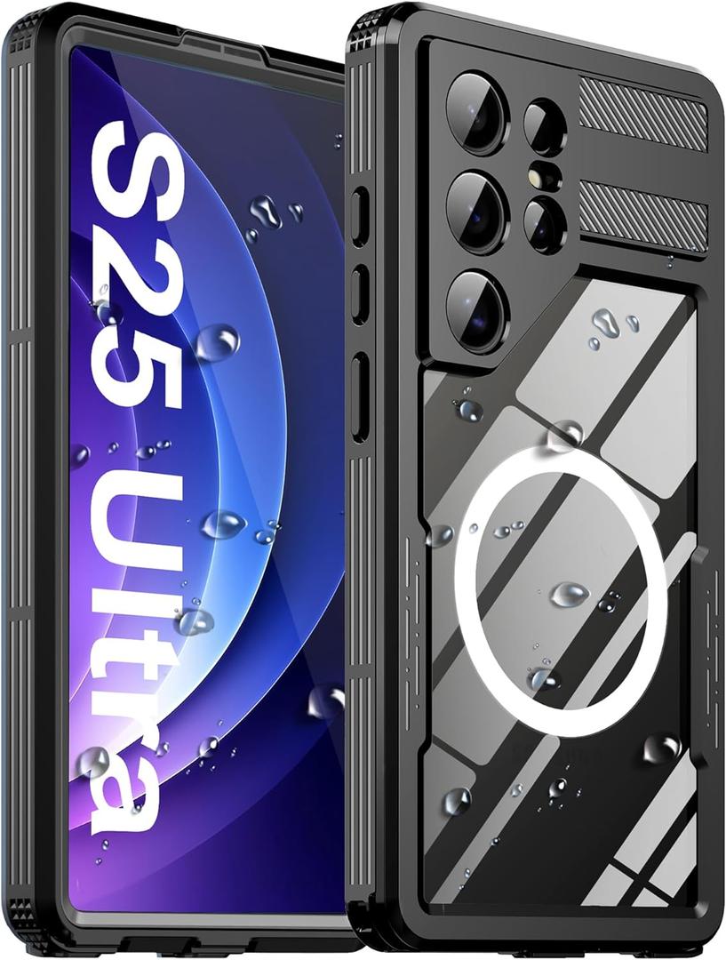 for Samsung Galaxy S25 Ultra Waterproof Case, with Built-in Screen Protector [Fit for Magsafe] Dustproof Shockproof Full Body Underwater Phone Case for Samsung Galaxy S25 Ultra 5G 6.8"- Black