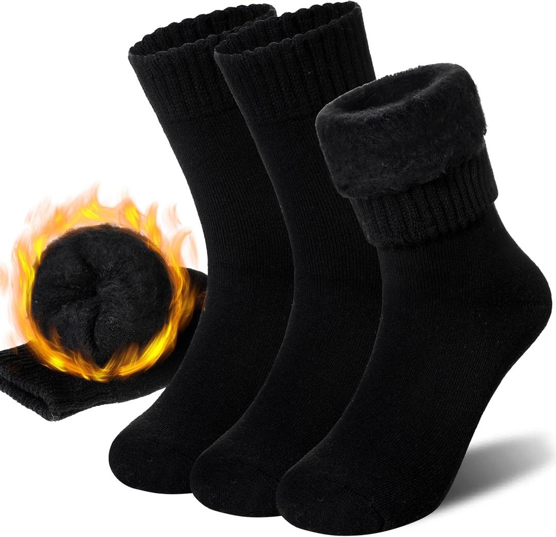 AMENLAN Women Heated Socks Ski Winter Thermal Hiking Snowboarding Thick Boot Insulated Socks (3 Pairs, Black)
