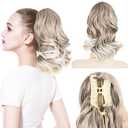 Ponytail Extension, 12 Inch Pony Tails Hair Extensions, Hold Securely, Tangle-Free,Curly Wavy Natural Looking Synthetic Claw Clip Ponytail Extension for Daily Use (Light Gray Brown with Light Ends)