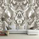 White Gypsum Art wall Mural Wallpaper for Bedroom 137" x 100"(Not Peel and Stick)