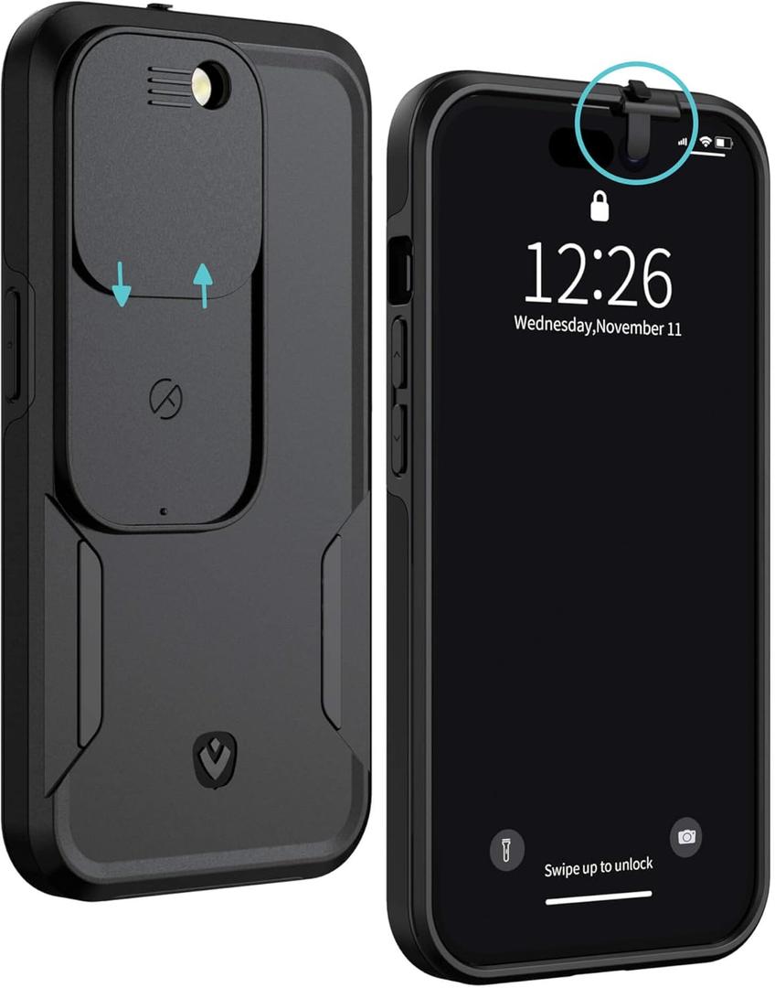 Spy-Fy iPhone 14 Pro Privacy Case with Camera Covers Front and Rear | Protect Your iPhone and Privacy | 6-Foot Drop Proof | 6,1 Inch | Camera Protection by Valenta Black
