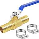 Brass Hose Barb Ball Valve Kit-1pcs 3/4'' Heater Hose Shut Off Valve with Stainless Steel Clamps-High Temperature Resistance Shut off PEX Ball Valve for Water, Oil, Gas, Fuel line Fittings