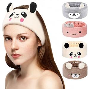 Chuangdi 4 Pieces Animal Hair Bands Face Wash Headband Spa Animal Ears for Skincare Makeup Spa Headband Washing Face Coral Fleece Plush Hairband for Women Girls(Stylish Style,Cute Colors)