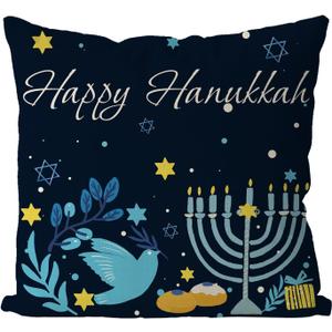 GAGEC Happy Hanukkah Pillow Covers 18 x 18 Inch Menorah Pigeon Throw Pillow Covers Winter Pillowcase Home Decor Living Room House Decorative Cushion Case for Sofa Couch