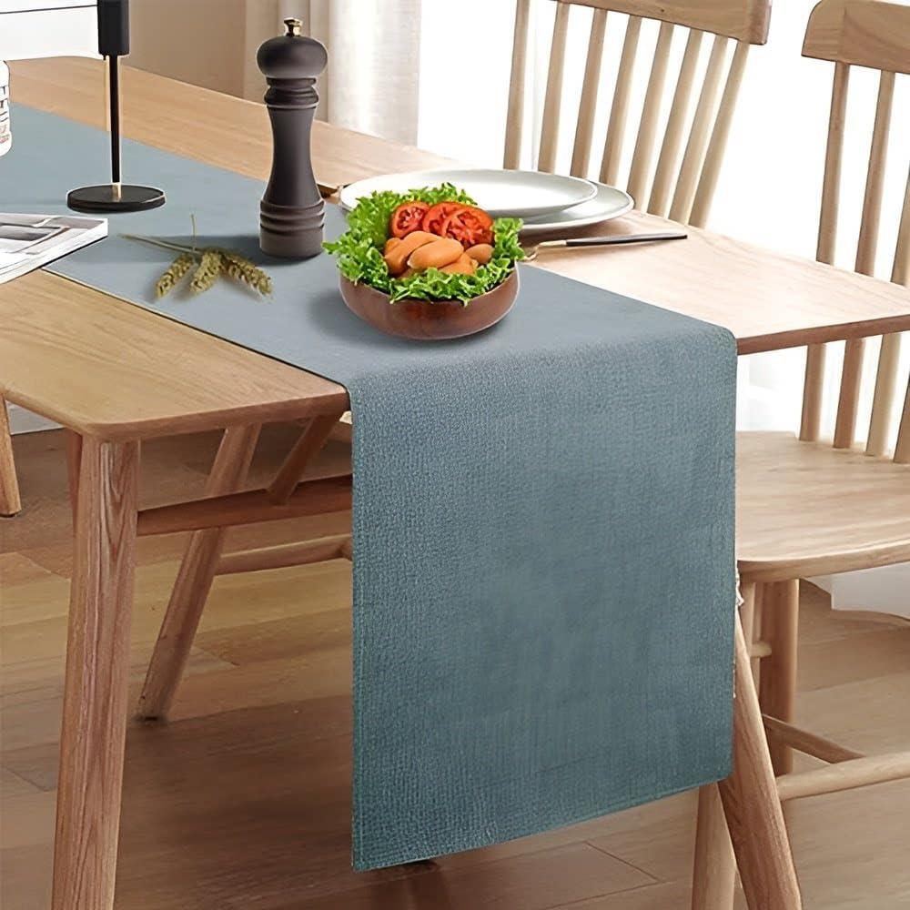 Wipeable Table Runner, Thick Farmhouse Dresser Runner, Rustic for Kitchen, Bedroom, Living Room, Indoor and Outdoor (36'', Blue Grey) (36''(Fits Length 20''-28'' Table))