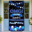 OMG You're Almost a Teenager Door Banner Blue Happy 12th Birthday Party Sign for Boys Twelve Years Old Birthday Party Decoration Supplies 12th Birthday Party Poster Background Photo Booth Props