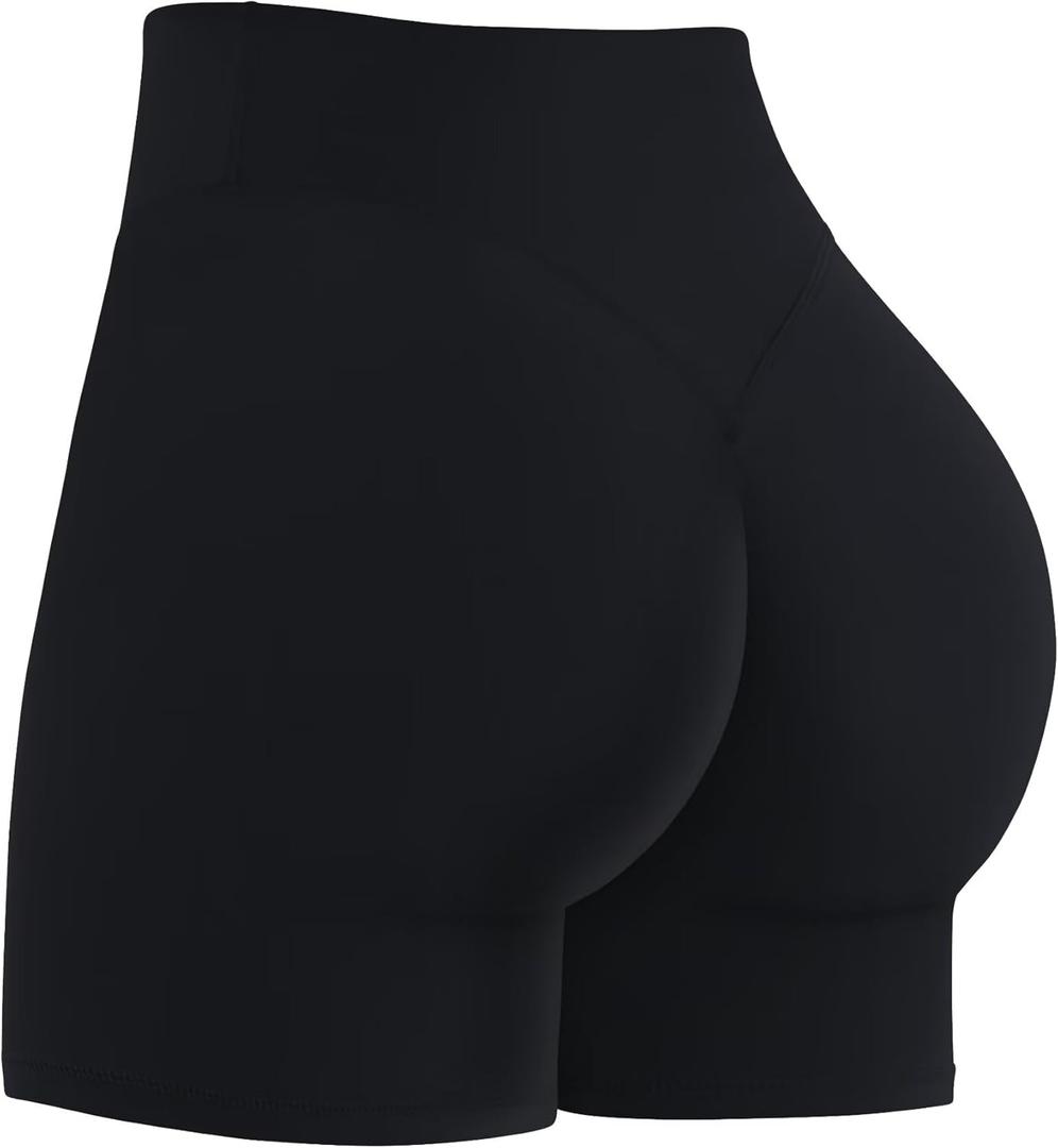 Sunzel Women's Invisible Butt Scrunch Shorts, High Waisted Biker Shorts, Gym Workout Yoga Running Shorts with Tummy Control 4"(Large, Black)