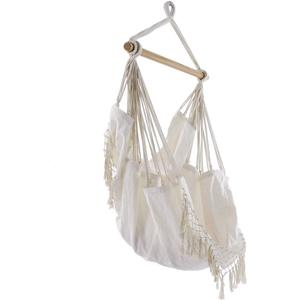 Vivere Cotton Hammock Chair with Hardwood Spreader Bar - 250 lb Capacity (Natural)
