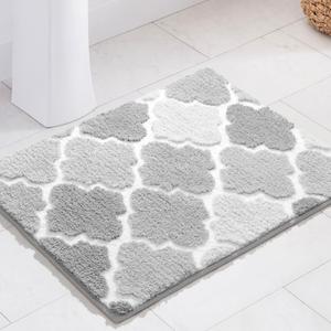 DEXDE Gray Bathroom Rugs, Non-Slip Small Checkered Bath Rugs Fuzzy Extra Absorbent Plush Shaggy Bath Mats, Machine Wash Dry Soft Carpet for Bathroom Floor Tub and Shower, 17x24 Inches (Grey)