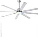72 lnch lndustrial Celing Fan with Light and Remote Control, Large Celing Fan with 8 Brushed Nickel Aluminum Blades, 6 Speed Noiseless DC Motor, Wet Rated Indoor Outdoor Ceiling Fans for Patio, Garage