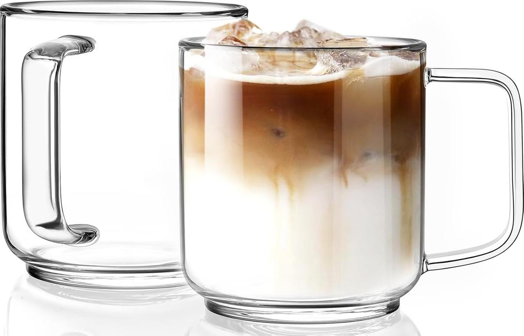 Aquach 22oz Large Clear Glass Coffee Mugs Set of 2 - Serve as General Drinking Glasses for Water, Coffee, Tea, and Juice