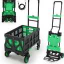 2-in-1 Folding Hand Truck with Basket, 330 LBS Heavy-Duty Convertible Dolly Cart with 4 Wheels & Retractable Handle, Portable Hand Cart for Luggage Travel Grocery, Green