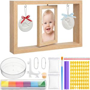 Sliner Baby Handprint Kit Quick Dry Clay, Rotating Wooden Keepsake Frame