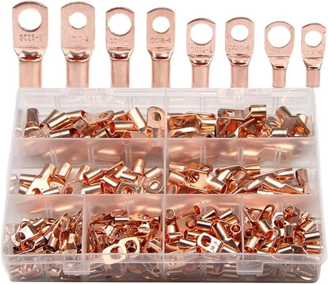 Ring Terminals 240Pcs SC6-25 Automotive Copper Ring Lug Terminals Battery Wire Cable Crimp Terminal Welding Wire Connectors Assortment Kit