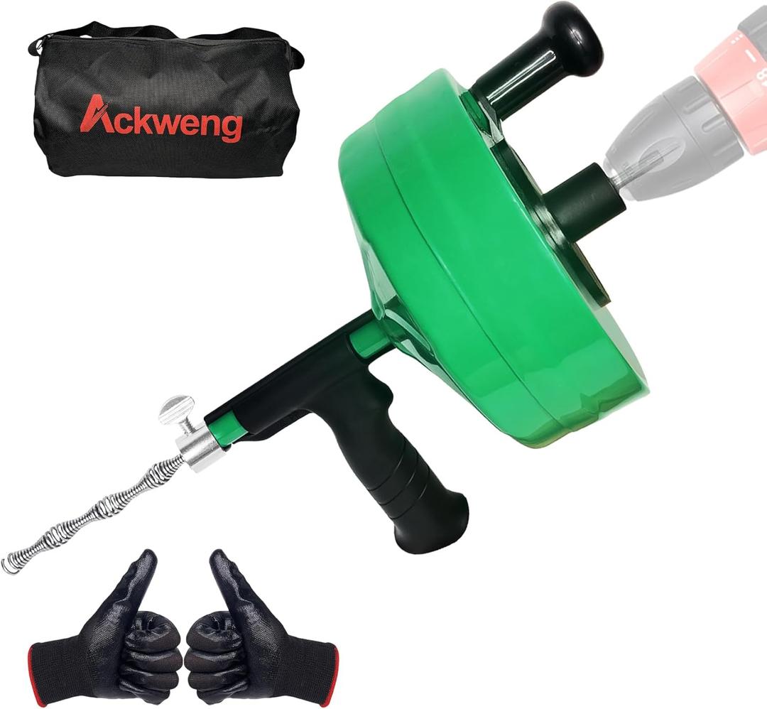 Drain Snake 50 Ft, Plumbing Snake for Sink and Drain Unblocking, Drain Auger for Shower with Drill Attachment, Double Mode Drain Snake Tools, Sink Snake for Real DYIs