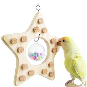Bird Chewing Toys, Wooden Hanging Bird Chew Toy with Soft Corks, Wooden Biting Training & Foraging Toys for Budgies, Cockatiels, Quaker, Lovebirds, Conure, Small to Medium Parrots