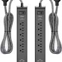 2 Pack Surge Protector Power Strip with 6 Outlets 4 USB Ports 5-Foot Long Heavy-Duty Braided Extension Cords Flat Plug 900 Joules 15A Circuit Breaker Wall Mount for Home Office ETL Listed