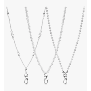 3 Pcs Chain Lanyard Pearl Lanyards for ID Badges for Women and Men Badge Lanyards Keys Cruise Ship Cards Nurse Office Worker Teacher, White